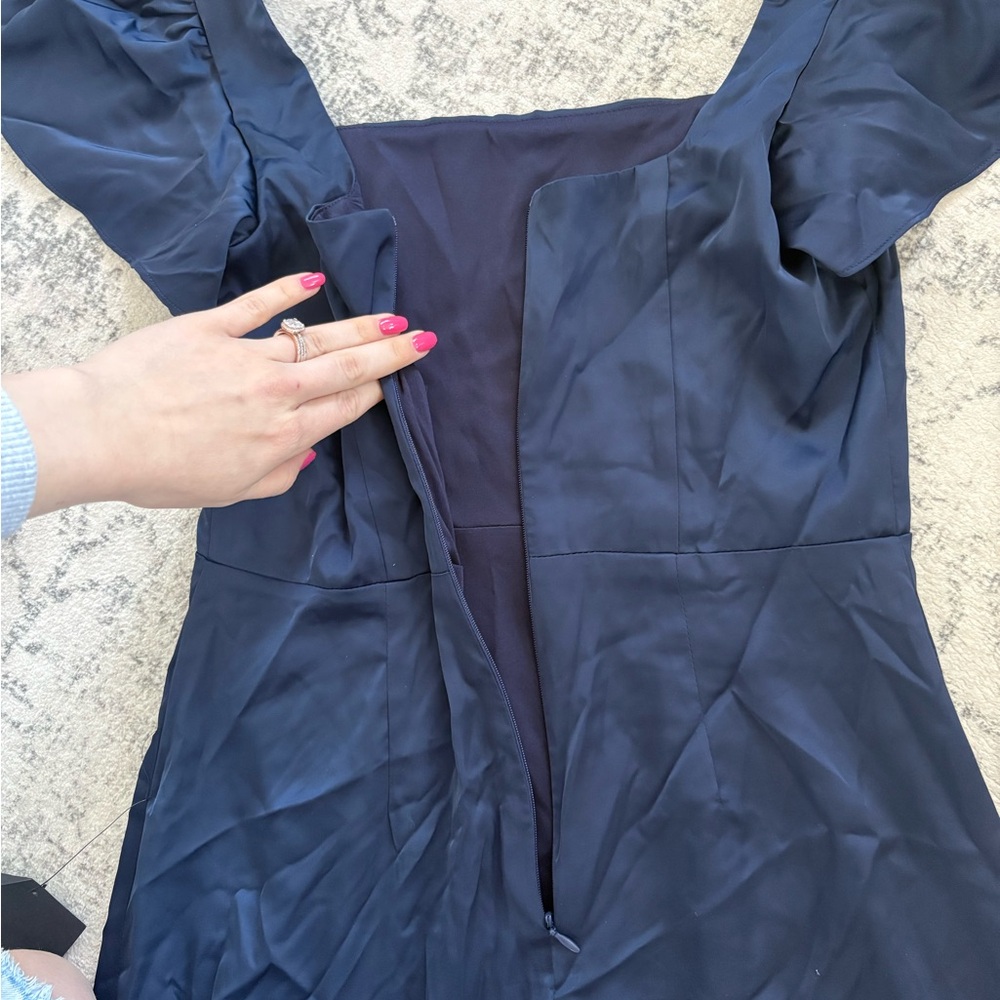 Lulus Ultimate Sweetness Navy Blue Satin Flutter Sleeve Maxi Dress Size Medium - Picture 7 of 9
